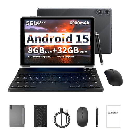 10.1-Inch 2-in-1 Android 15 Tablet, 8GB Total RAM, 32GB, Keyboard Sets