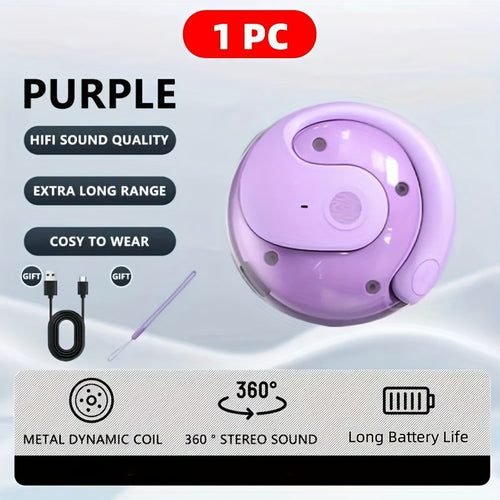 Écouteurs de traduction IA à oreille libre, boîtier rond avec % de batterie, 6 couleurs