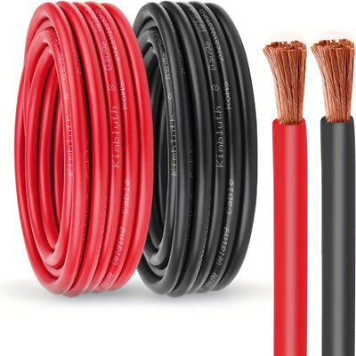 Ensemble de câbles en cuivre OFC 8 AWG rouge et noir — batterie auto, marine et solaire