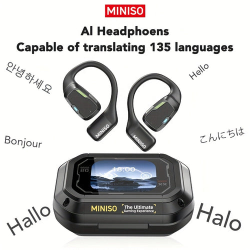 AI Translation Wireless Earbuds, 135 Languages Real-Time, Open-Ear, Touch Screen