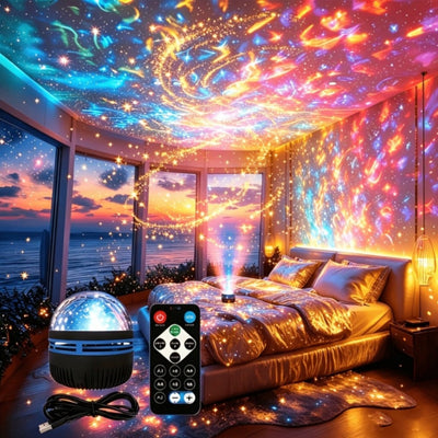 Veilleuse projecteur d'étoiles 17 couleurs avec télécommande, minuterie, USB