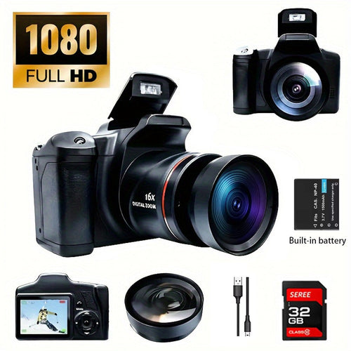 Appareil photo numérique compact 1080p pour vlogue, écran 2,4 po, zoom 16X, carte 32 Go