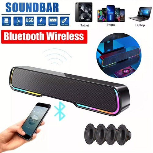 Barre de son HiFi avec caisson de basses et lumières RVB, Bluetooth 5.0, radio FM