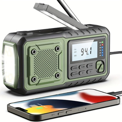 Radio d'urgence numérique AM/FM/NOAA 5000 mAh, panneau solaire, manivelle et lampe de lecture