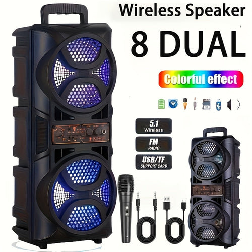 1200W Portable PA Bluetooth Speaker with Wired Microphone and LED Lights, Rechargeable
