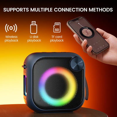 Square RGB Bluetooth Speaker with Phone Stand, USB, microSD, AUX, USB-C