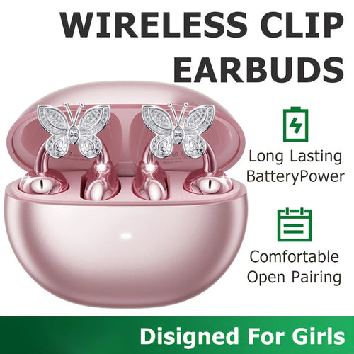Clip-On Open-Ear Wireless Earbuds with Detachable Decorative Earrings