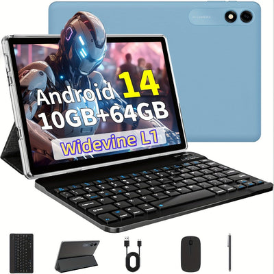 Tablette Android 14 de 10 po FHD, 8 cœurs, 64 Go, Wi-Fi double bande, clavier et souris