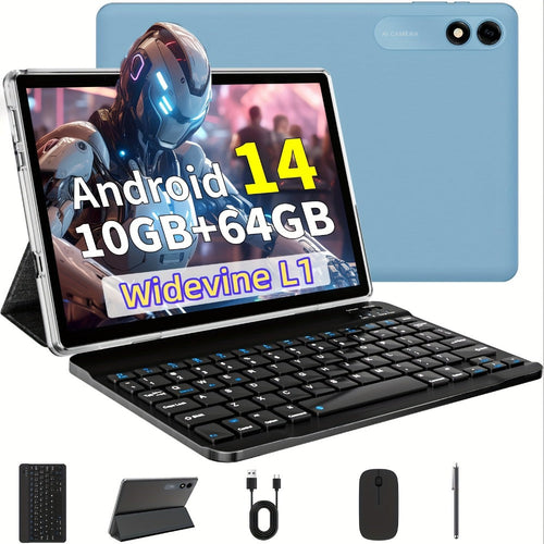 Tablette Android 14 de 10 po FHD, 8 cœurs, 64 Go, Wi-Fi double bande, clavier et souris