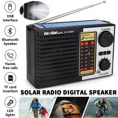 Solar Portable AM/FM/SW Radio with LED Display, MP3 Playback, USB and Recording