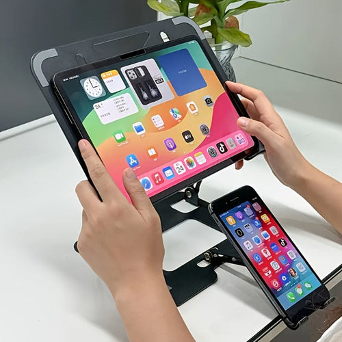2-in-1 Laptop Stand with Phone Holder, Foldable and Adjustable, 10 to 16 Inches