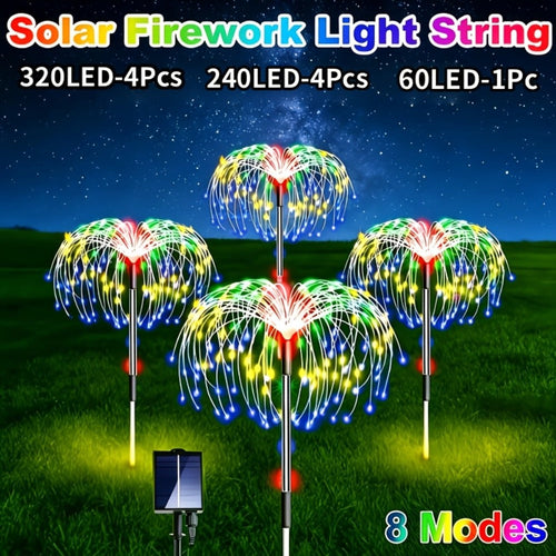 Lumières solaires de jardin effet feux d'artifice, lot de 4, 8 modes, DEL multicolores