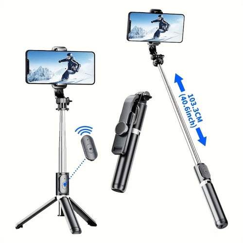 Perche à égoportrait trépied noire 40,6 po avec tête rotative, base au sol et télécommande