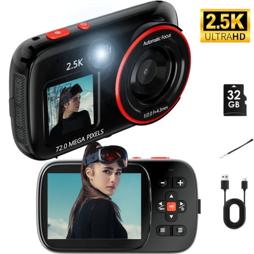 Appareil photo numérique compact rétro 2.5K à double écran, autofocus, carte 32 Go