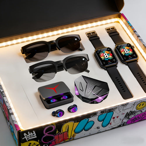 Ensemble écouteurs sans fil Bluetooth 5.3 IPX5 + lunettes de traduction IA ou montre