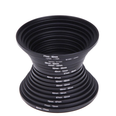 18-Piece Step-Up and Step-Down Lens Filter Adapter Ring Set, 37-82mm, Aluminum
