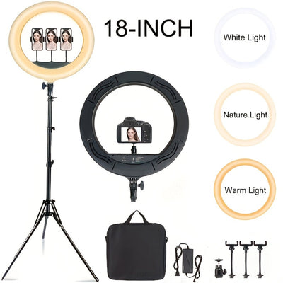 10- or 18-Inch Ring Light with Adjustable Brightness, Desktop or Floor Stand