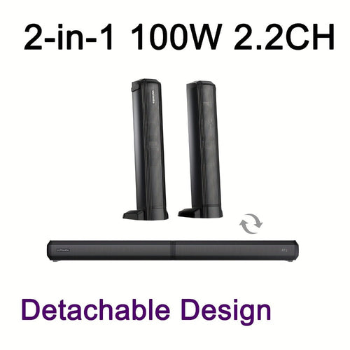 Soundbar with Built-In Subwoofer, 2.2CH 100W or 5.0CH 180W, Bluetooth 5.3