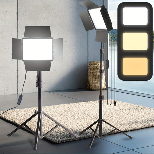 10-Inch Square LED Studio Fill Light Kit, Dimmable, 3 Color Modes