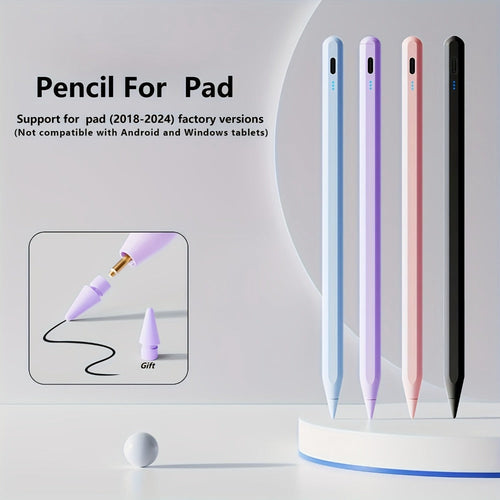 Rechargeable Active Stylus Compatible with 2018+ iPad Models, Magnetic Storage, Tilt