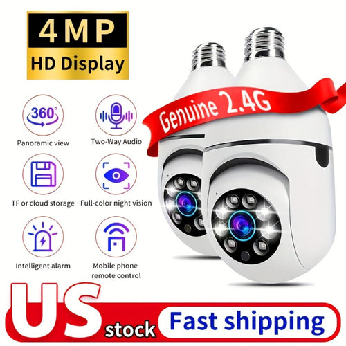 4MP WiFi Light Bulb Security Camera, E27, 2-Pack