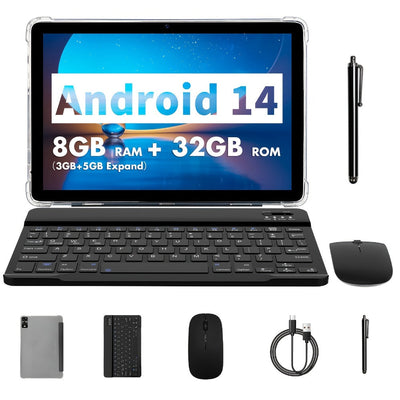Tablette Android 14 de 10,1 po, 8 cœurs A523, 32 Go, avec ou sans clavier et souris