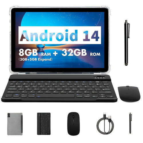 Tablette Android 14 de 10,1 po, 8 cœurs A523, 32 Go, avec ou sans clavier et souris