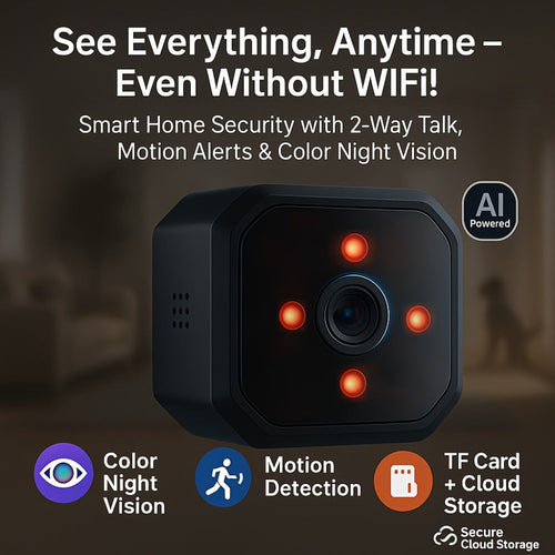 Mini caméra de sécurité enfichable noire, vision de nuit, alertes de mouvement