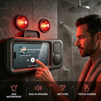 Support de téléphone pour douche avec haut-parleur Bluetooth intégré, rotation 360°