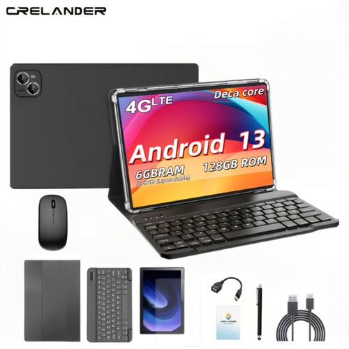 Tablette 10,1 po Android 13, 6 Go RAM (3+3), 128 Go, double SIM 4G LTE, clavier et souris