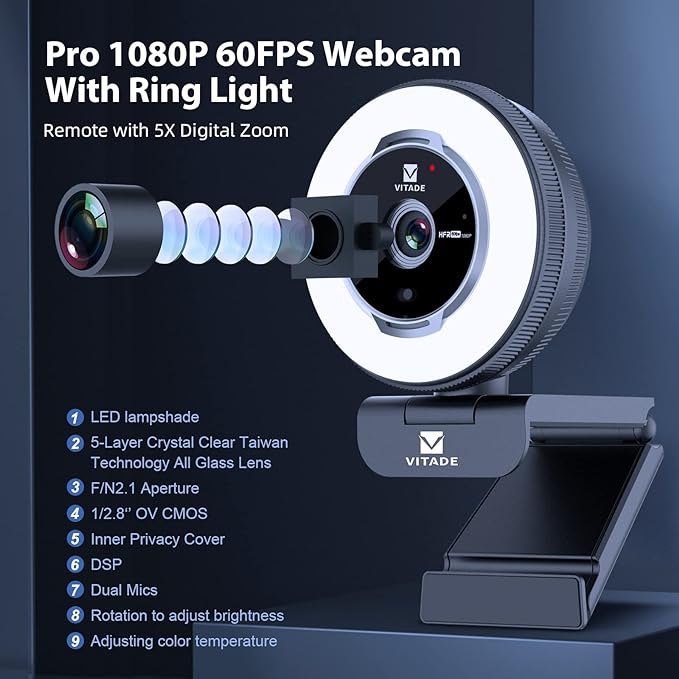 Webcam Vitade HD682H - 1080p Et 60 Fps - Ouverte Mais Jamais Utilisée