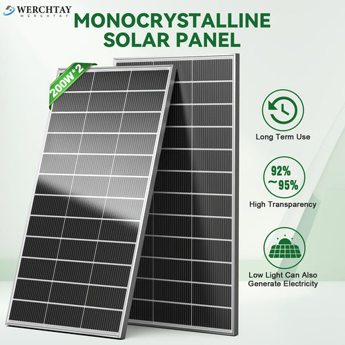 Ensemble de 2 panneaux solaires rigides de 200 W (400 W au total), câbles PV inclus