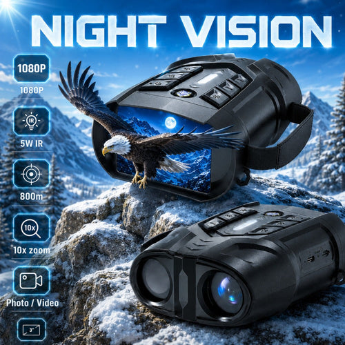 Jumelles de vision nocturne numériques 1080p, écran IPS 3 po, zoom 10X, IR 7 niveaux