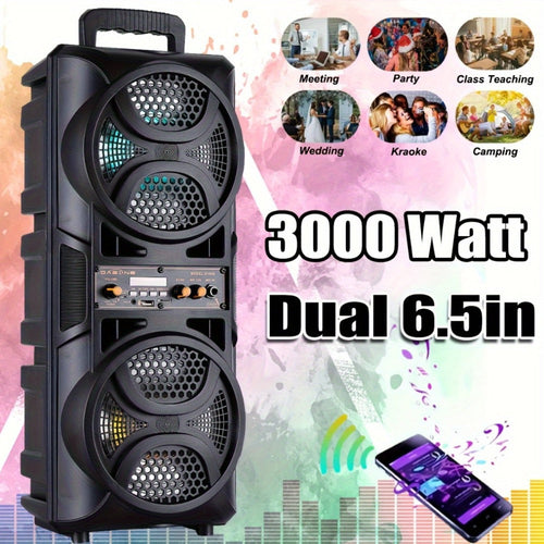 Portable PA Speaker, Dual 6.5-Inch RGB Karaoke System with TWS, USB, AUX, FM and Remote