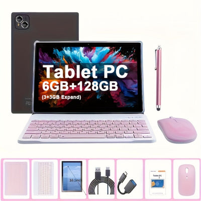 Tablette Android 2 en 1 de 10,1 po rose, 6 Go RAM, 128 Go, 4G LTE, clavier et souris