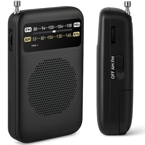 Pocket AM/FM Radio, 2 AA Batteries, 3.5 mm Headphone Jack, Single or Pair