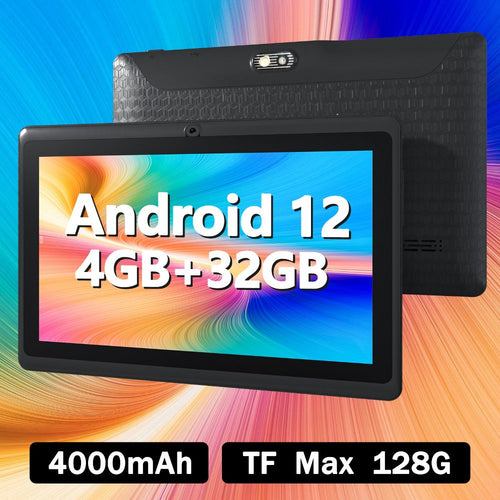 Tablette Android 12 de 7 po, 4 Go de RAM, 32 Go, double caméra, batterie 4000 mAh