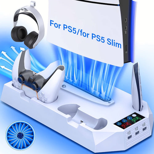 Cooling Station with Controller Charging Dock, Compatible with PS5 Slim, Pro and Standard