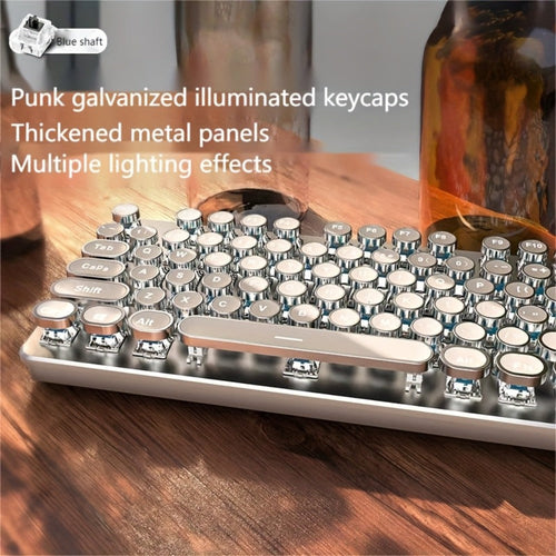 104-Key Wired USB Mechanical Keyboard with Retro Round Keycaps, Backlight and Knob