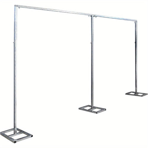 20 x 10 ft Stainless Steel Pipe-and-Drape Backdrop Stand, 3 Square Bases, 15 Poles