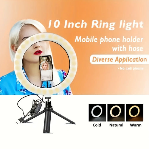 10-Inch Ring Light with Inline Controls, Phone Holder, Bracket or Desktop Model