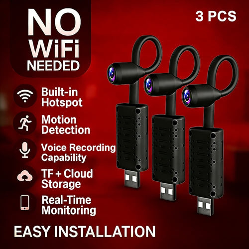 Mini 1024P Security Cameras, 3-Pack, AP Hotspot, Flexible Lens, Motion Detection