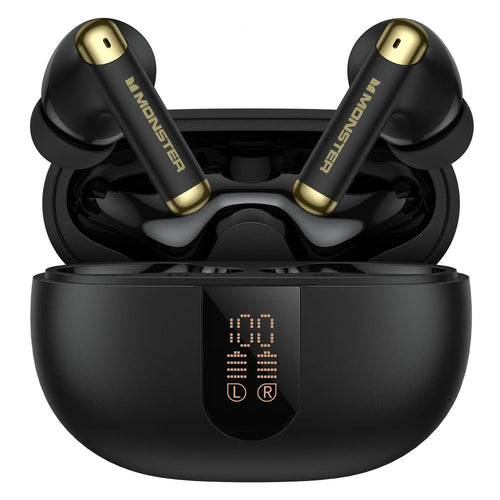 Sport Wireless In-Ear Earbuds with Noise-Reduction Mic and LED Display Case, Black