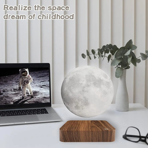 Lampe lune à lévitation magnétique — 3 teintes, socle en bois