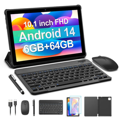 Tablette Android 14 de 10 po 2 en 1 avec clavier, Wi-Fi 6, 64 Go, batterie 6000 mAh
