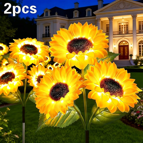 Lampes solaires de jardin tournesol, paquet de 2, 6 fleurs DEL, IP65, 75 cm