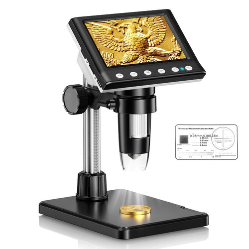 Digital Coin Microscope with 4.3 in IPS Screen, 8 LED Lights and 32GB Card