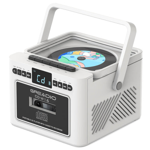 Lecteur CD et cassette portatif rechargeable 5000 mAh, haut-parleurs stéréo 5 W, radio FM