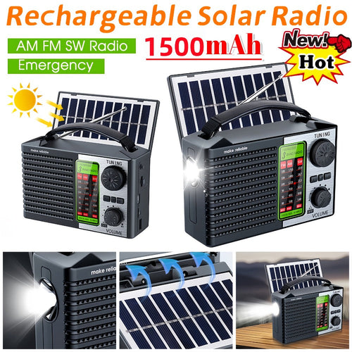 Radio d'urgence solaire à manivelle 5 en 1, AM/FM/OC/VHF, lecteur MP3 USB/microSD