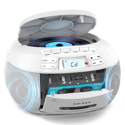 Portable CD and Cassette Player Boombox, AM/FM Radio, Remote, LCD, AUX and USB